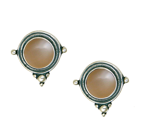 Sterling Silver Peach Moonstone Post Stud Earrings